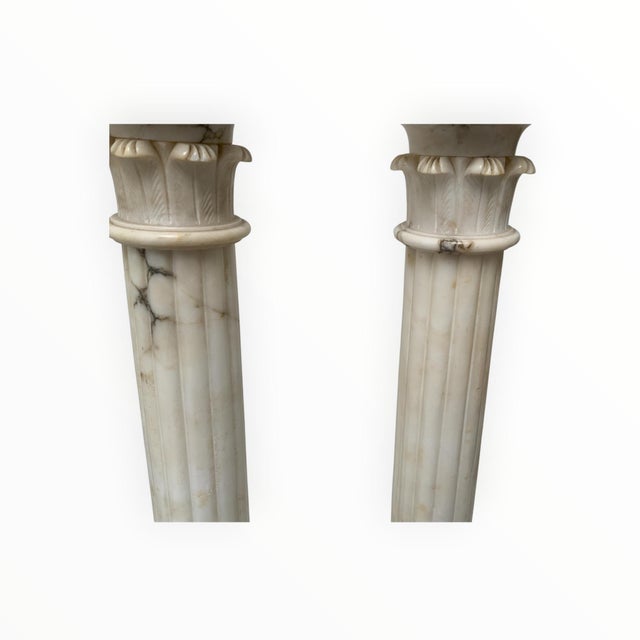 Vintage Italian Neoclassical Alabaster Column Table Lamps With Laurel Wreath Finials - a Pair For Sale - Image 9 of 9