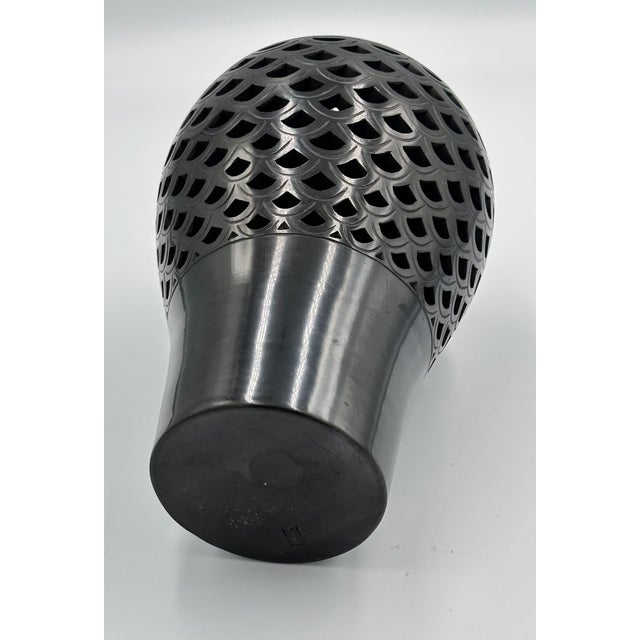 Vintage Warren Yip Hand Molded Studio Art Black Clay Pottery Openwork Bud Vase For Sale In Palm Springs - Image 6 of 13