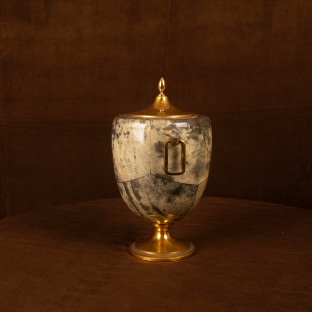 Metal Grey Parchment and Brass Thermos Glacette by Macabo for Cusano Milanino, Italy, 1950 For Sale - Image 7 of 17
