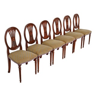 French Regency Louis XVI Carved Mahogany Dining Chairs by Bevan Funnell, Set of Six For Sale