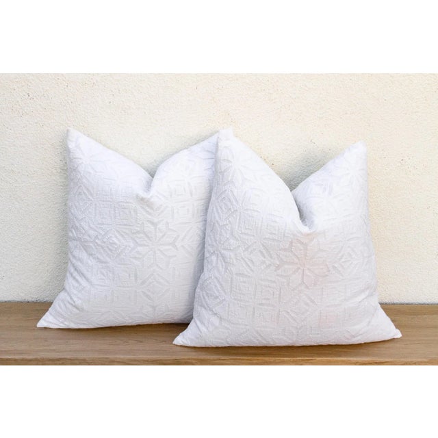 Indian Lattice Flower, Pair of Appliqué Pillow Covers For Sale - Image 3 of 8