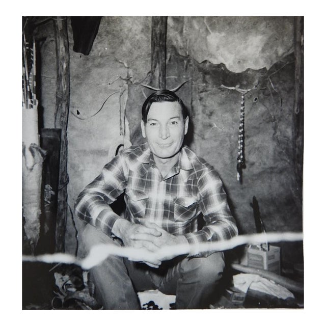 1970 Snapshot Photograph of Man Inside Native American Shelter For Sale