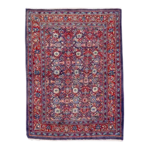 1960s Vintage Persian Hamadan Blue Handmade All-Over Wool Rug