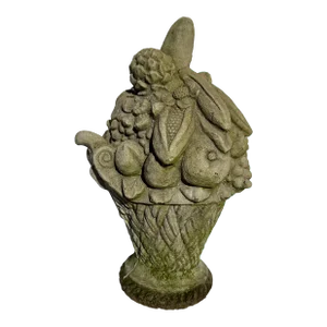 Antique Cast Stone Vegetable Basket Garden Sculpture
