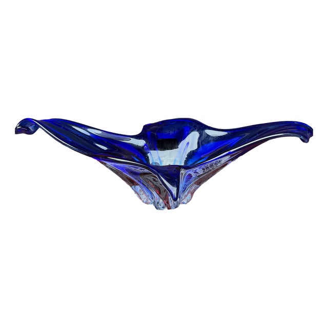 Large Mid-Century Blue-Red-Clear Sommerso Murano Glass Bowl, 1960s For Sale