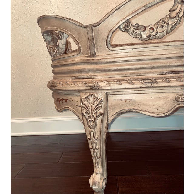 Late 20th Century Ornate Vintage French Styled Carved Wood Bench or Settee With Upholstered Seat For Sale - Image 5 of 12