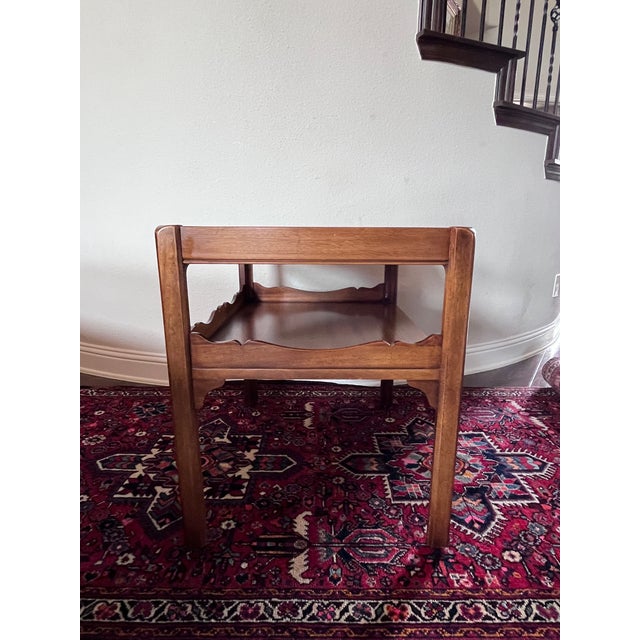 Brown Vintage Georgian Style Two-Tier Mahogany Side Table 26” Height, Scalloped Apron Edge, Tea Table For Sale - Image 8 of 12