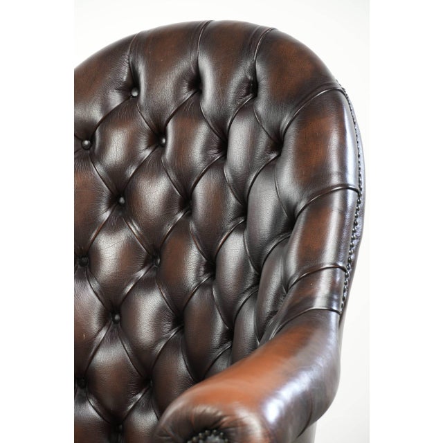Chesterfield Desk Chair in Brown Cowhide Leather For Sale - Image 11 of 17