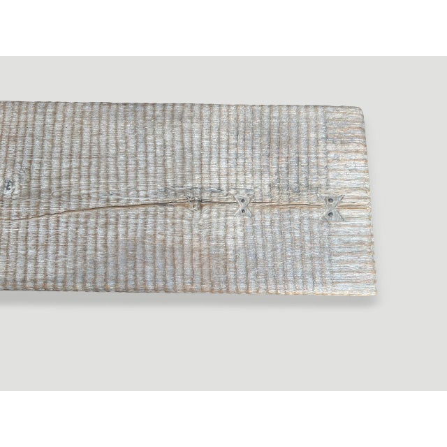 Andrianna Shamaris Impressive Minimalist Hand Carved Teak Wood Bench For Sale - Image 4 of 6