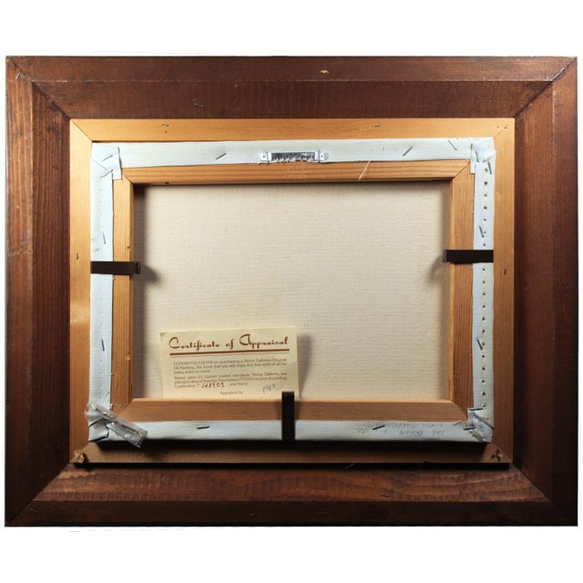 Late 20th Century Signed R. Shelton Winter Cabin Oil Painting, Carved Wood Frame For Sale - Image 4 of 5