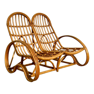 Vintage Coastal Rattan Double Lounge Chair