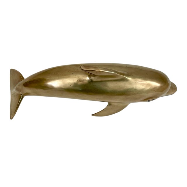 Mid-Century Modern Vintage Large Brass Mid Century Dolphin Figurine Sculpture, 14" For Sale - Image 3 of 6