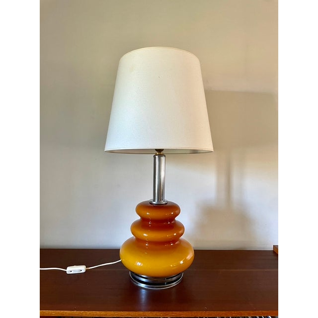 Orange Opaline Ochre and Chrome Floor Lamp, 1970s For Sale - Image 8 of 9