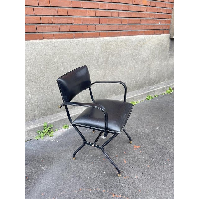 Stitched Leather Armchair by Jacques Adnet, 1950s For Sale - Image 11 of 11