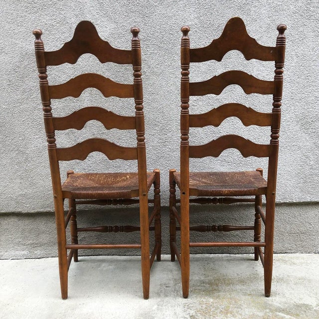 Pair of Early 20th Century Patinated Ladder Back Chairs For Sale - Image 4 of 7