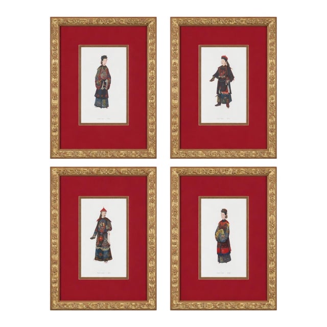 20th-C. Gilt Framed & Matted Chinoiserie Qing Dynasty Costume Prints Set of 4 For Sale In Atlanta - Image 6 of 6