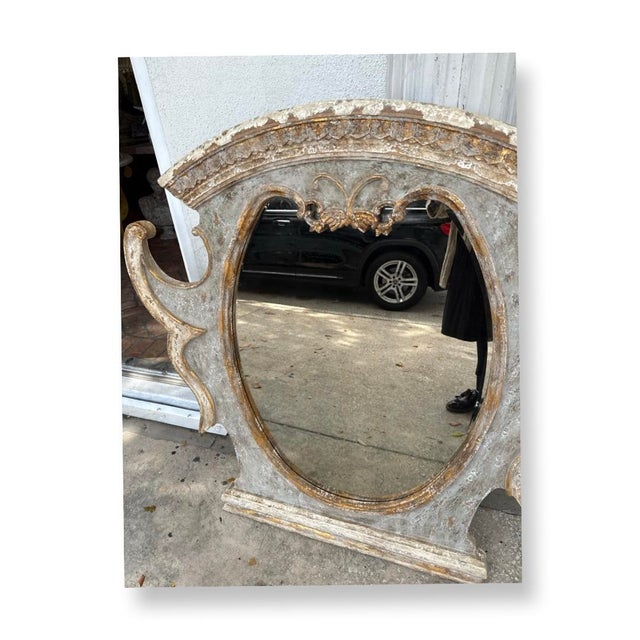 Antique Italian Patinated and Gilded Wood Mirror. For Sale In West Palm - Image 6 of 6