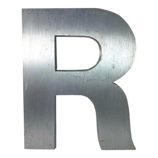 Vintage American Spanjer Brothers Brushed Aluminum Letter R Building Sign For Sale