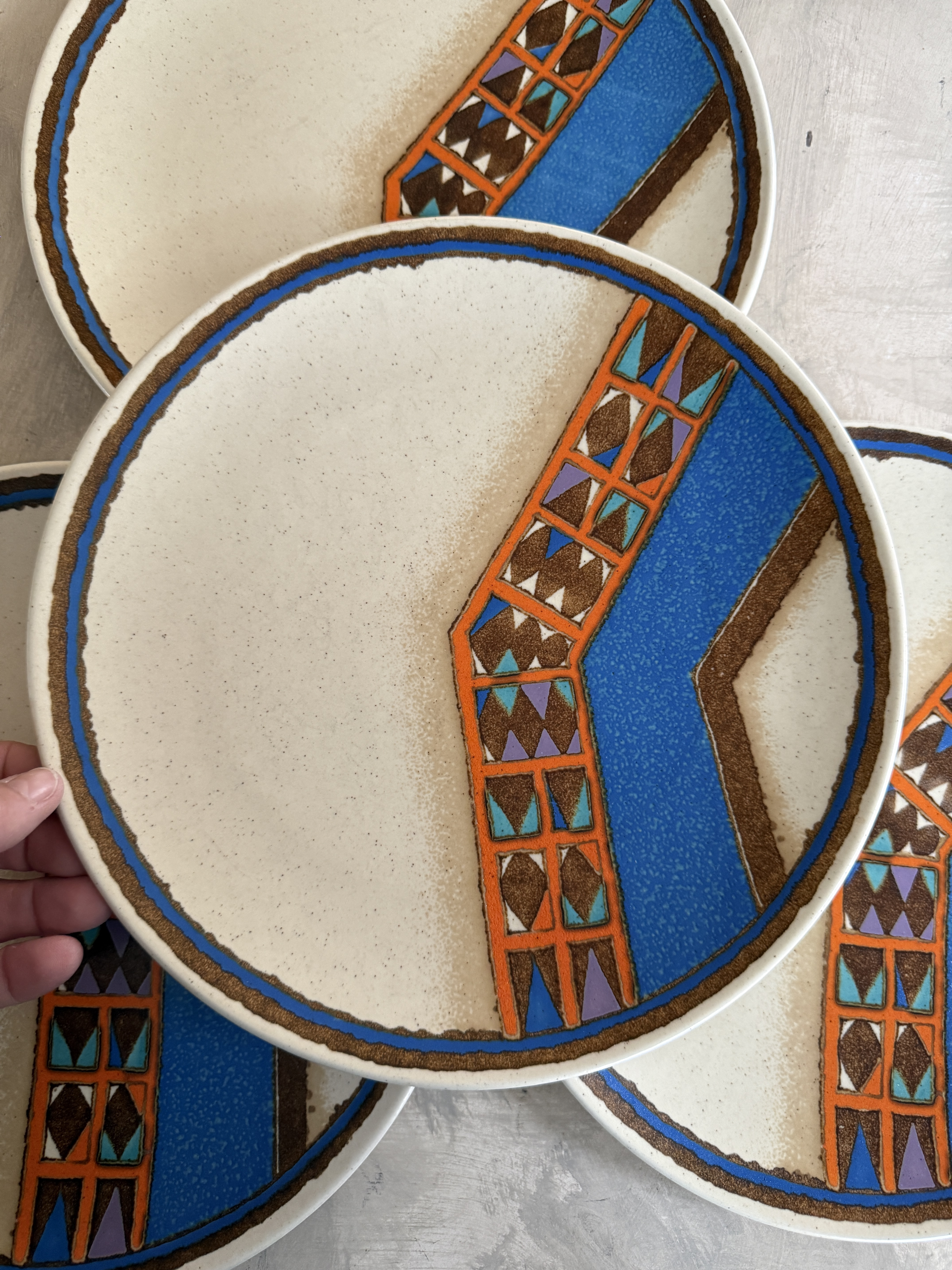 1970s Mikasa Indian Feast Teepee Dinner Plates 10.75 Inch
