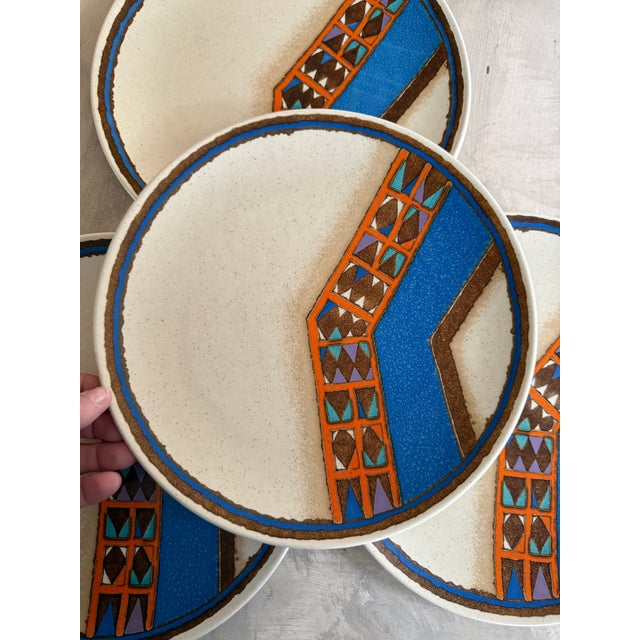Mikasa 1970s Mikasa Indian Feast Teepee Dinner Plates 10.75 Inch Stoneware Japan - Set of Four (4) For Sale - Image 4 of 11