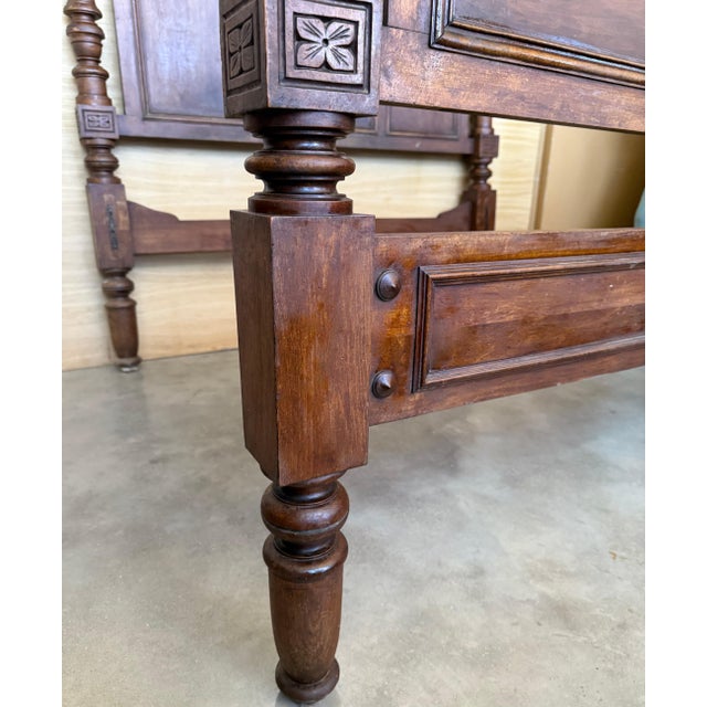 Antique French Louis XVI Style Full/Queen Size Walnut Carved Bed Frame Baroque For Sale - Image 12 of 18