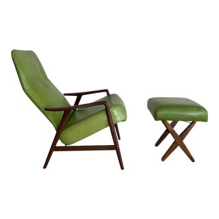 Mid Century Scandinavian Reclining Lounge Chair and Ottoman by Folke Ohlsson For Sale