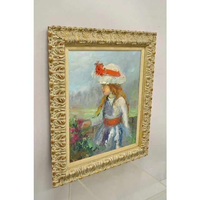 Mid 20th Century Zaza Meuli (B. 1892) Oil on Canvas Impressionist Painting Girl in Hat Orange Bow For Sale - Image 12 of 12
