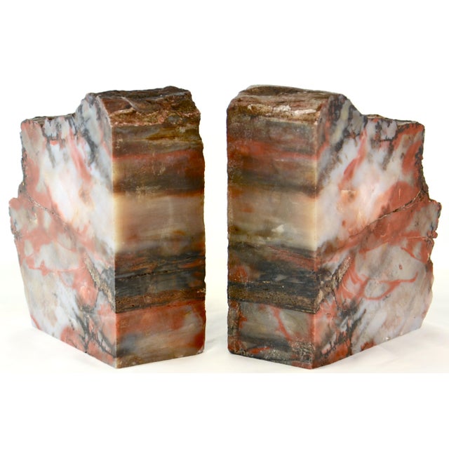 Shabby Chic Iron Red Striated Stone Bookends - A Pair For Sale - Image 3 of 5