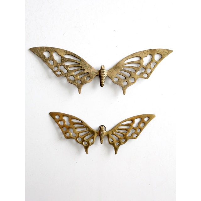 Mid-Century Brass Butterfly Wall Hangings Pair For Sale - Image 6 of 12