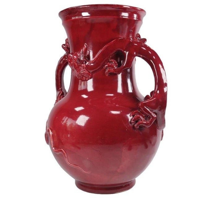 Chinese Sang de Boeuf Glazed Ceramic Dragon Vase with Relief Handles, 1890s For Sale - Image 6 of 13