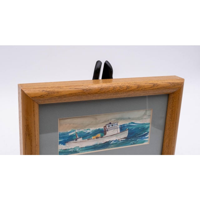 Nautical Pair of Nautical Watercolor Paintings Fishing Boats Fishermen Signed George D Post For Sale - Image 3 of 16