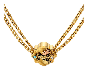 Antique Victorian 14k Yellow Gold Watch Fob Chain With Pearl & Turquoise