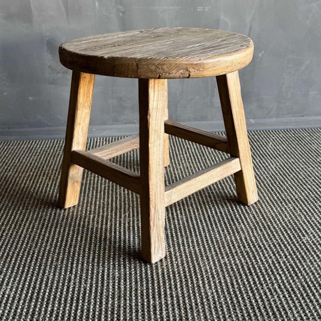 Reclaimed Elm Wood Round Side Table in Natural Elm Wood For Sale - Image 4 of 5