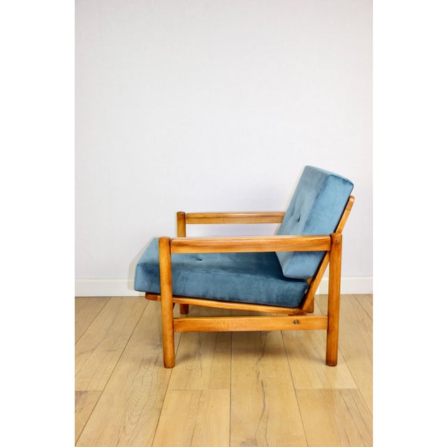 Vintage Lounge Chair in Sea Blue by Z. Bączyk For Sale - Image 11 of 13