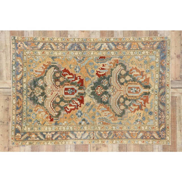 Orange Vintage Persian Heriz Runner Rug - 04'04 X 06'05 For Sale - Image 8 of 9