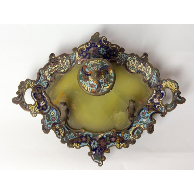 French Napoleon III Champlevé Enamel Inkwell on Tray, 1800s For Sale - Image 4 of 14