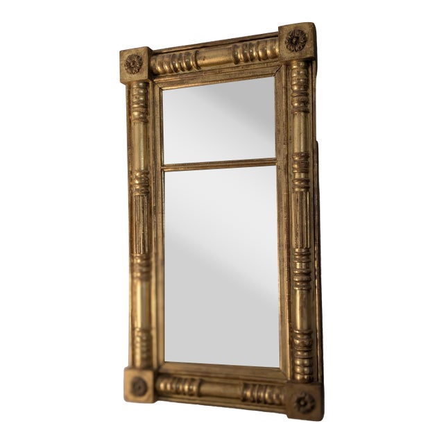 Large Federal Pier Mirror; Mid 19th Century; Beautiful Gilded Details For Sale
