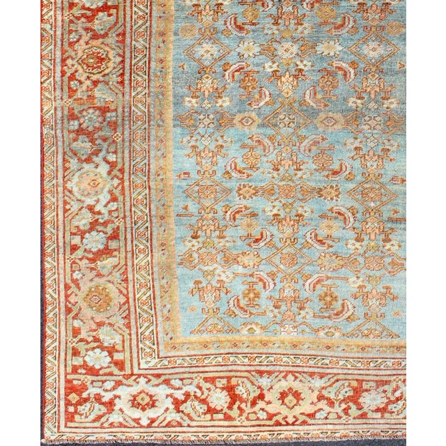 Persian Antique Persian Bidjar Rug With Blossoming Floral Design in Light Blue and Red For Sale - Image 3 of 11