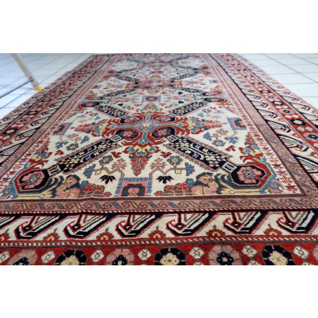 White 1950s Handmade Vintage Caucasian Zeyhur Rug 4.2' X 7.4' (130cm X 228cm) For Sale - Image 8 of 13