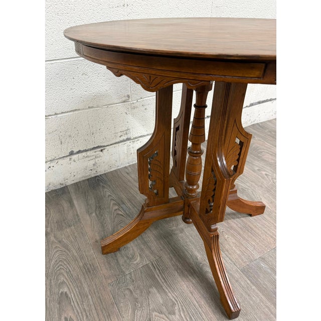 Antique Victorian Eastlake Quarter Sawn Tiger Oak Parlor Table For Sale - Image 13 of 13