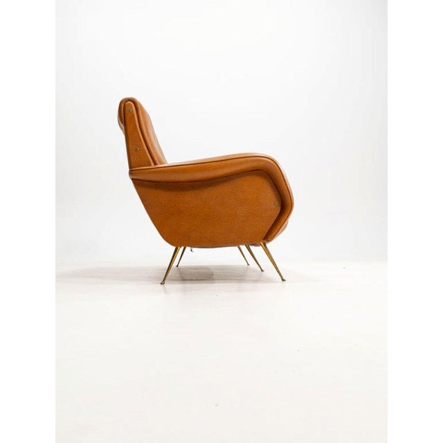 Three-Seater Sofa in Skai with Brass Feet in the style of Marco Zanuso,1950s For Sale - Image 6 of 12