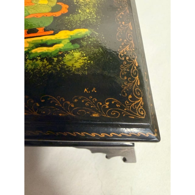 Hand-Painted Russian Lacquered Box With Horse and Sleigh Design For Sale - Image 9 of 12