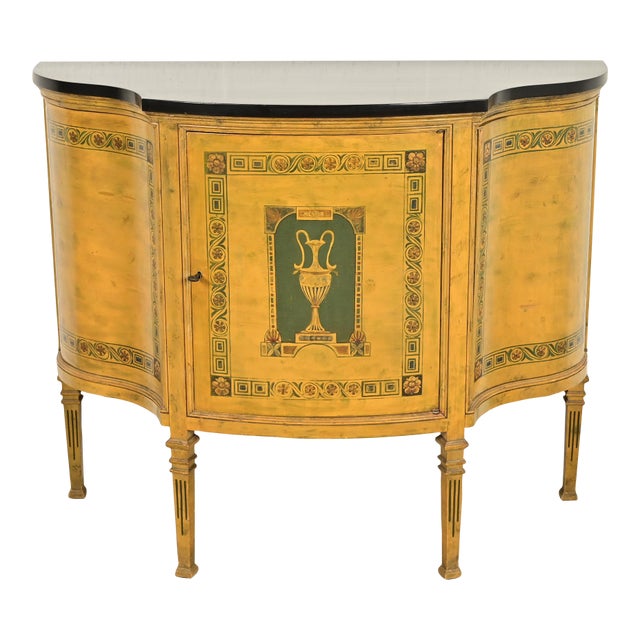 Italian Neoclassical Paint Decorated Demilune Console or Bar Cabinet For Sale