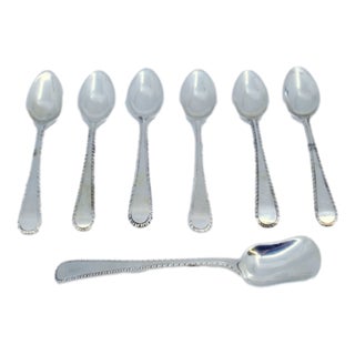 Silver Coffee Spoons and Sugar Shovel with Crimped Handles, Set of 7 For Sale