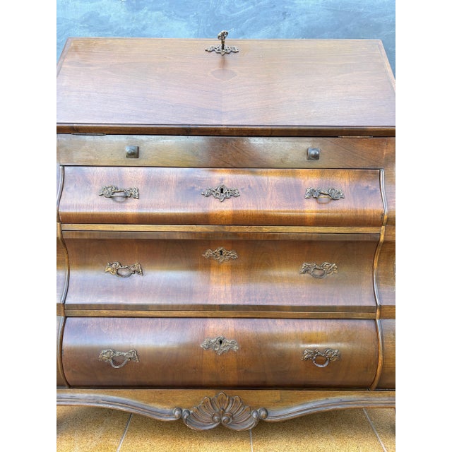 Brown Baroque Style Bombe Secretary Desk, Mid-20th Century For Sale - Image 8 of 16