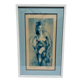 Vintage 1960s Expressionist Blue Nude Lithograph, Signed and Numbered For Sale