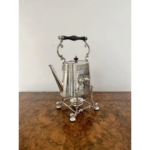 1900 - 1909 Edwardian Silver-Plated Spirit Kettle on Stand, 1900s, Set of 2 For Sale - Image 5 of 9