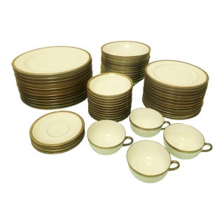 Limoges Antique Porcelain Service for 12 1920s Gold Rim 56 PCS For Sale