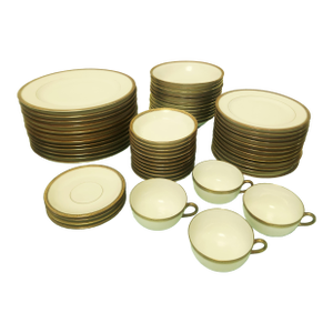Limoges Antique Porcelain Service for 12 1920s Gold Rim 56 PCS