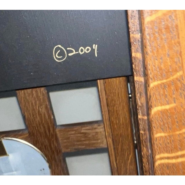 Brown Vintage Jim Dailey Present Time Handmade Oak Arts & Crafts Mission Mantel Clock 2004 Signed For Sale - Image 8 of 12